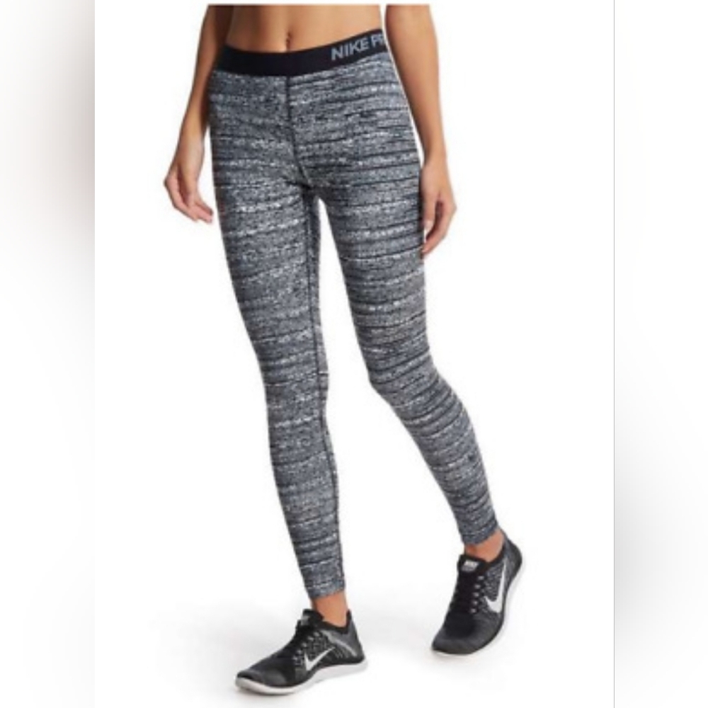 Nike Pro Therma Static Tights Black White Full Length Leggings S 683713 065